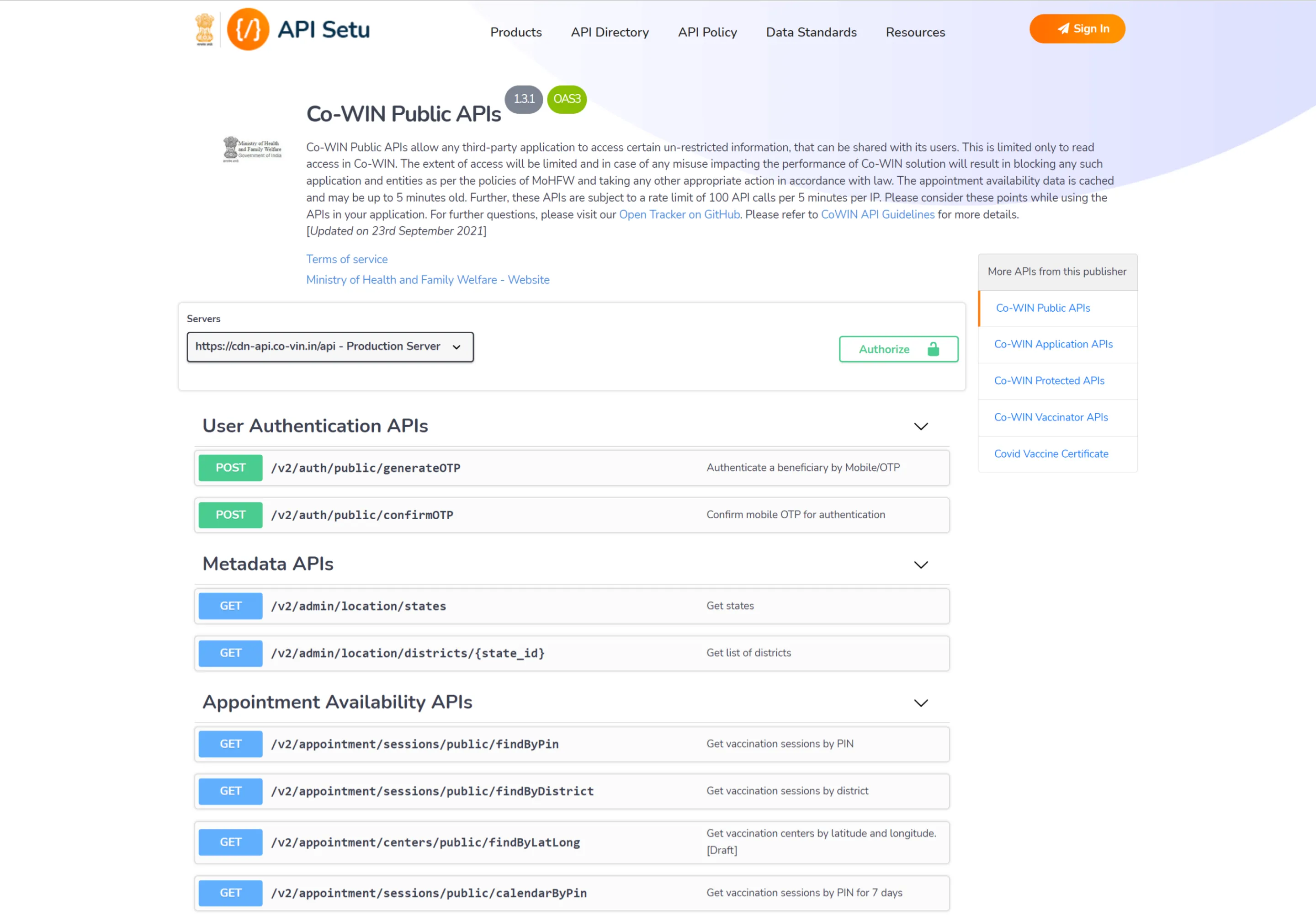 API Listing Page Comparison - Before